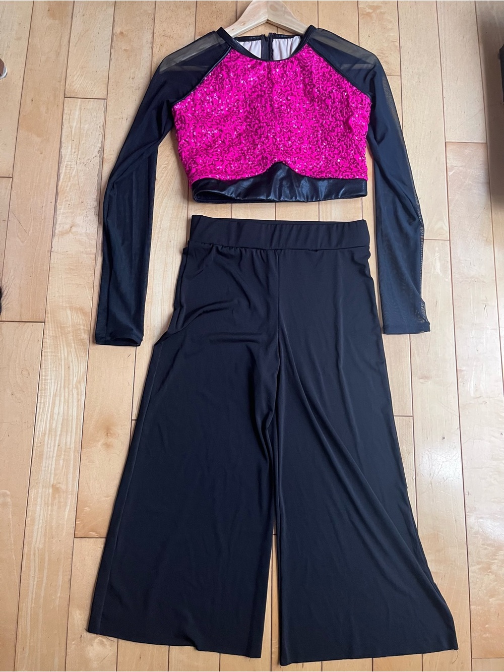 Weissman Hot Pink Sequin & Black Wide-Leg Dance Costume Set